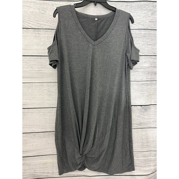 Gray Cold Shoulder Dress With Knot Front Detail Size L - Picture 1 of 2